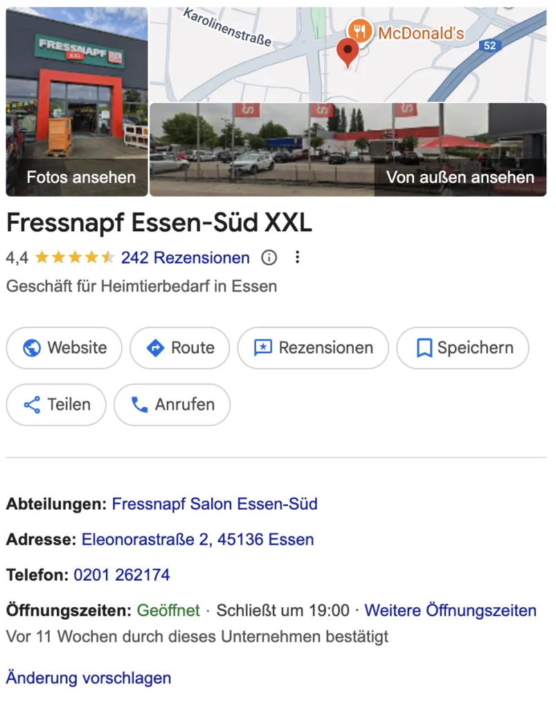 Google My Business Profil von Fressnapf Essen-Süd XXL