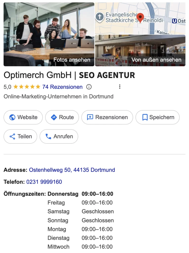 Google My Business Profil von Optimerch