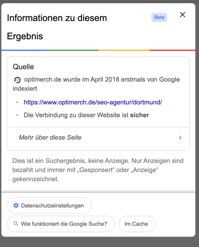 Google Cache-Einstellung